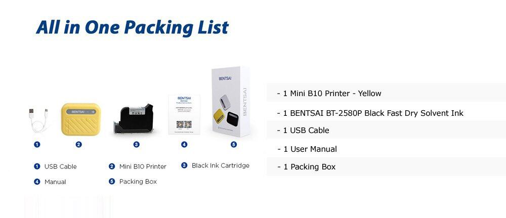 BENTSAI | B10 Yellow Small Compact Inkjet Label Printer